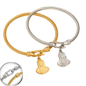 Stainless Steel Braided Bangle with Horseshoe Clasp and Pendant - Fashion Costume Jewelry, Daily Wear Accessory, Ideal Gift for Special Occasions