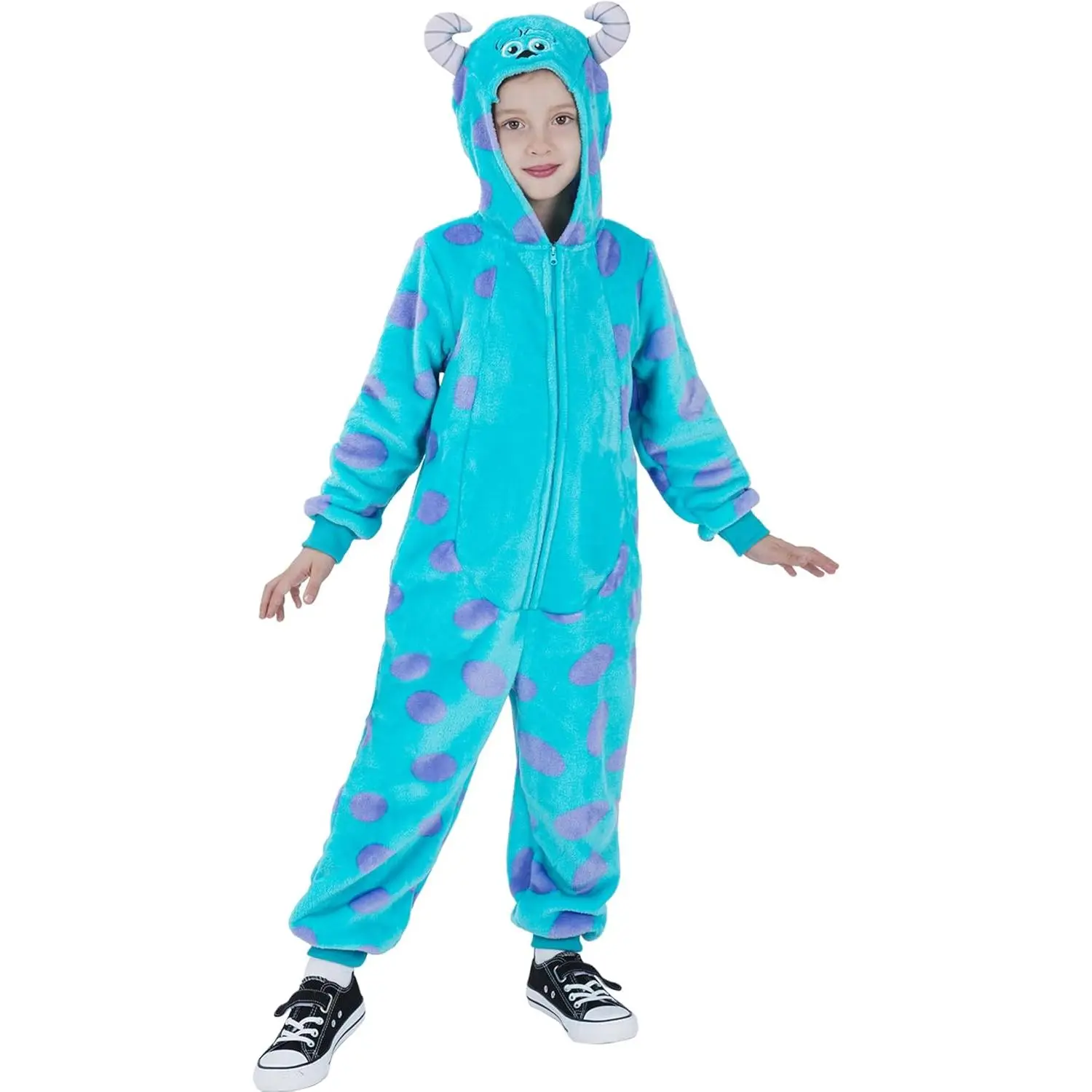 Lingway Toys Kids' Soft Flannel Skin-Friendly Long Sleeve Bodysuit Costumes - Unisex Animal Styles (Cheetah, Black Cat, Tiger, Blue Monster) for Halloween, Multi-Size