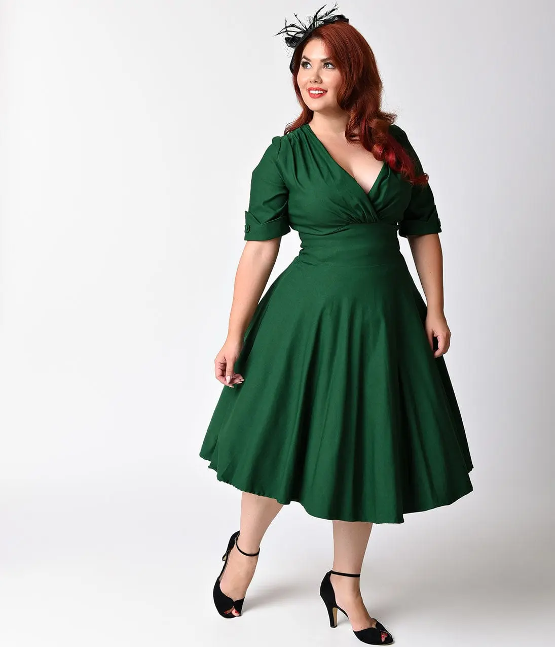 Unique Vintage Plus Size Emerald Green Delores Swing Dress with Sleeves -  TikTok Shop