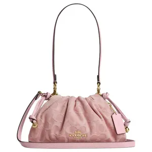 COACH Faye 26 Crossbody Bag for Women, Monogram Canvas Style, Magnetic Drawstring Closure, Light Pink