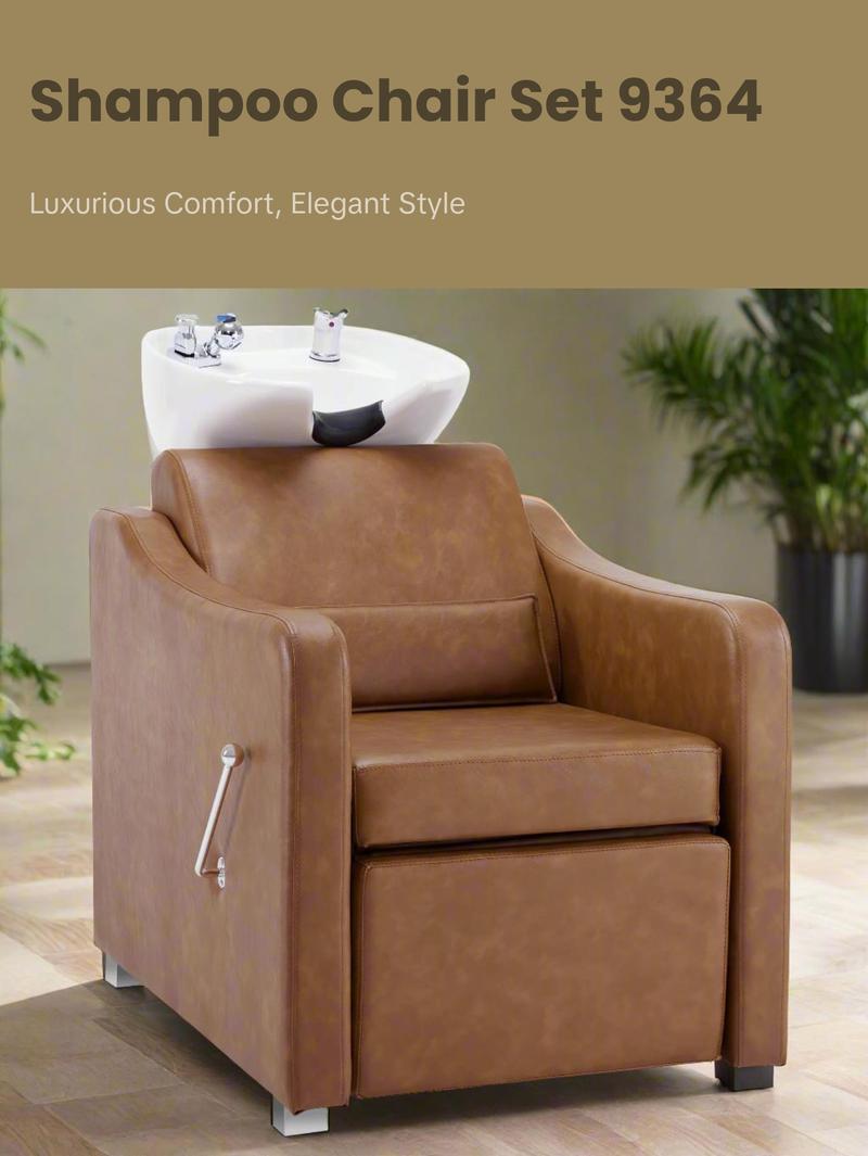 BarberPub Backwash Shampoo Station Chair, Ceramic Hair Wash Bowl for Salon 9364