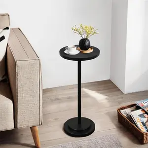 Beverage table, carved tabletop martini table, small side table, pedestal table with gravity base, suitable for living room, bedroom, modern style, black
