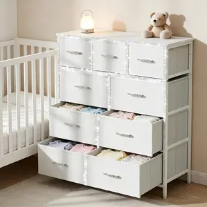 【Baby Dresser Organizer】9 Drawer Dresser for Bedroom, Changing Table Dresser with 9 Fabric Drawers, Baby Dresser with Storage for Nursery Modern Storage, Sturdy Metal Frame, Wood Tabletop for Guest Room, Closet, Entryway, Nursery