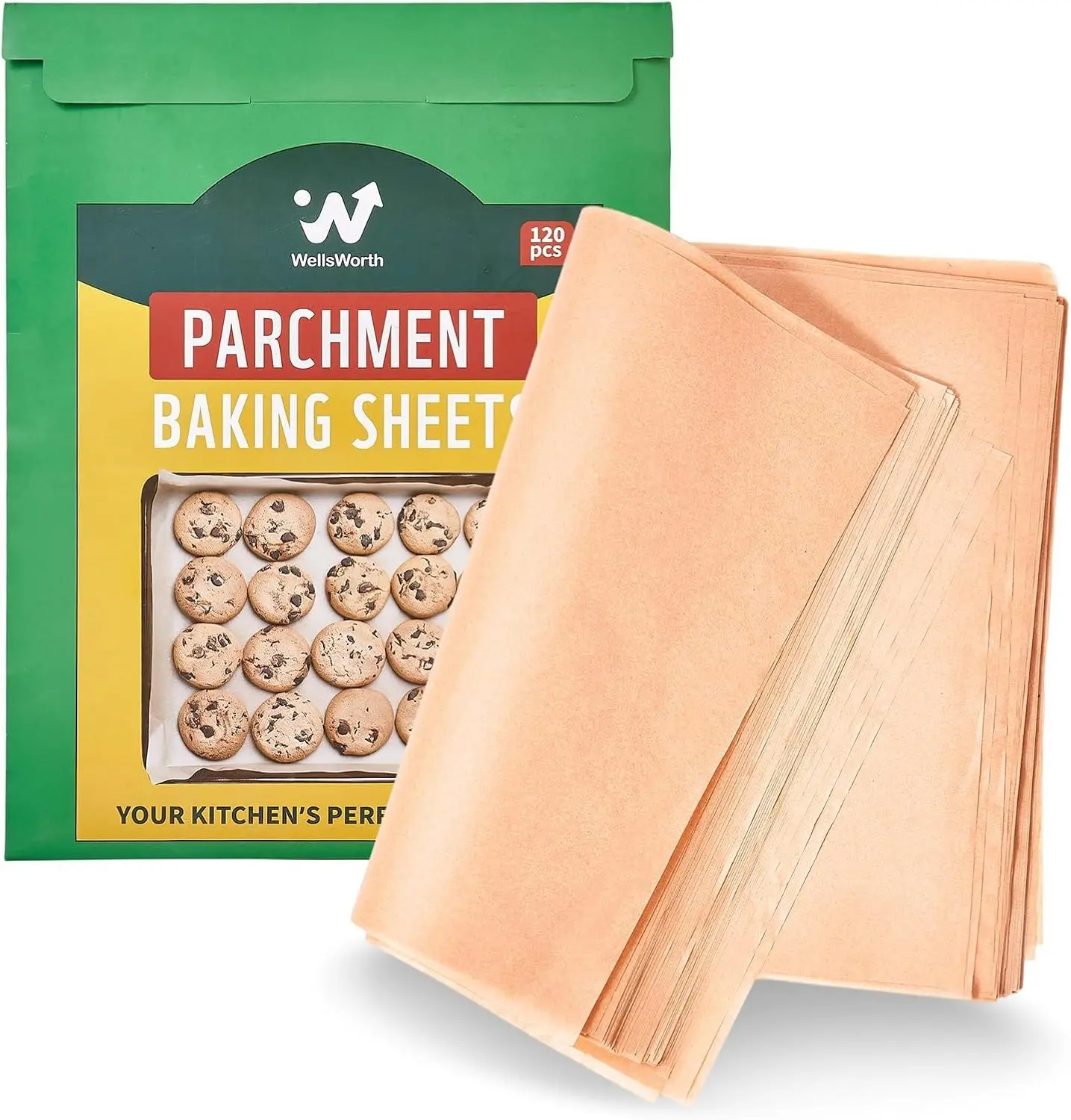 Unbleached Pre-Cut Non-Stick Brown Parchment Paper Sheets, BPA & PFA Free, 12 x 16 inch 120PCS, Heat Resistant Food Grade for Baking Oven Cookies Cake Pan Air Fryer