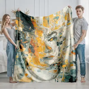 1 piece Abstract facial art expression themed flannel blanket - Modern-style all-season flannel blanket, suitable for sofas and beds, super soft and comfortable, digital print design, 100% polyester material, machine washable, suitable for camping