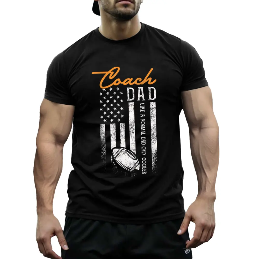 Coach Dad Football USA Flag Tee Patriotic Cool Dad Life Vintage Washed Oversized T-Shirt Top Menswear Casual Shortsleeve Crewneck Streetwear Classic Tshirt