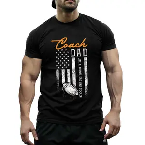Coach Dad Football USA Flag Tee Patriotic Cool Dad Life Vintage Washed Oversized T-Shirt Top Menswear Casual Shortsleeve Crewneck Streetwear Classic Tshirt