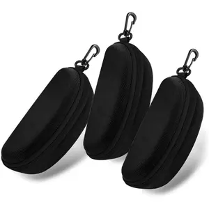 3pcs Zipper Hard Shell Portable Travel Sunglasses and Eyeglasses Case with Plastic Hook