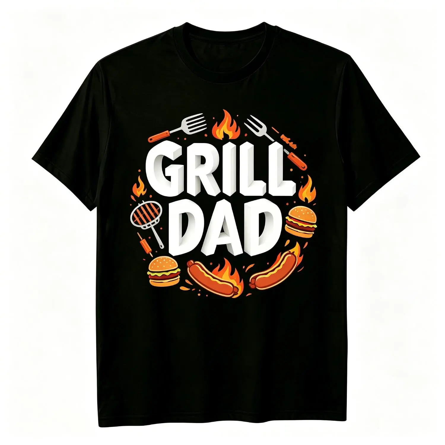 Summer Outdoor Grill Dad Fashion Printed T Shirt# high-quality cotton casual top