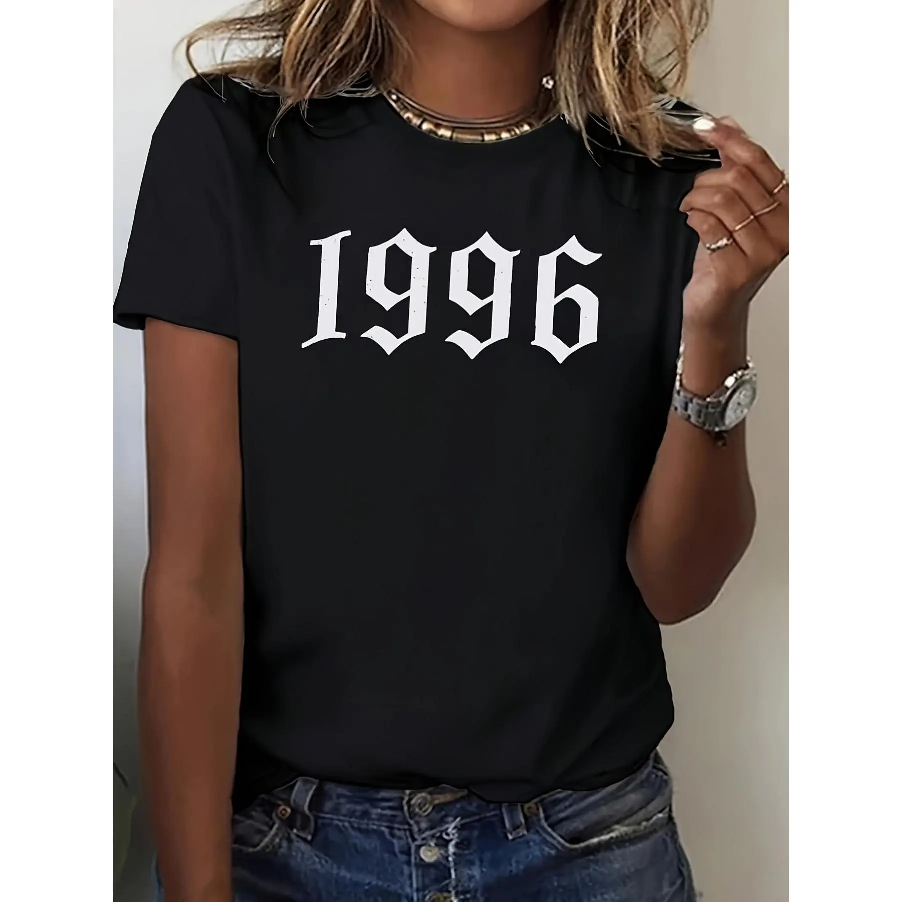 Ladies Casual 1996 Pattern T-Shirt-Short Sleeve Ro unisex soft cotton short sleeve t shirt, vintage graphic casual tee for men women teens, perfect birthday holiday gift for camping travel gym daily street  wear