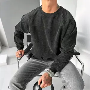 Men’s corduroy crewneck sweatshirt for spring and autumn—solid color, casual and versatile long-sleeve pullover with a comfortable athletic feel; classic fashion design. Available in long-sleeve or short-sleeve options. Stylish (please refer to the size c