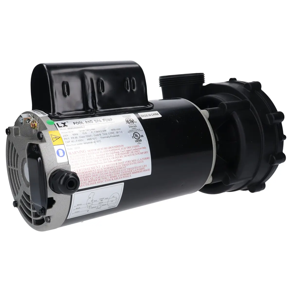 LX 48WUA2002C-I-NF 2 in. In & Out 2.0 HP 230V 1-Speed Pump - 10A 48 Frame Baseless & No Feet