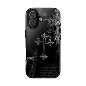 Y2K Gothic Cross Phone Case Design, Dark Grunge Cyber Sigilism Aesthetic, Protective Cover For iPhone 17 16 15 14 13 12 11 Pro Max