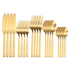 Silverware Set with Serving Utensil Set Matte Gold Flatware Set Hand Forged Stainless Steel Cutlery Set 20 Pieces Matte Finished Hexagon Handle