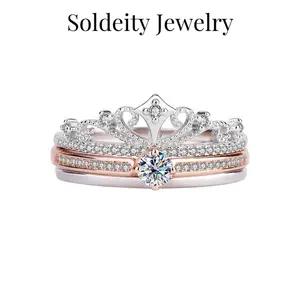Moissanite Crown Wedding Ring for Women ,Eternity Stacked Synthetic Moissanite Ring for Engagement Anniversary Jewelry