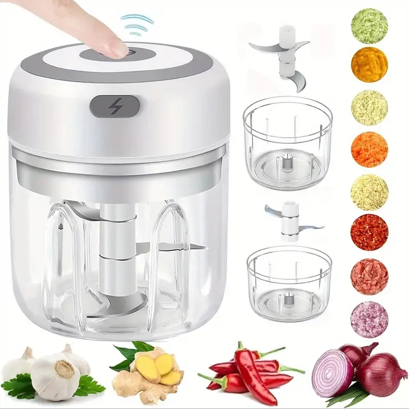 Cordless Electric Garlic Chopper - Compact 250ML/300ML Wireless Polypropylene Food Processor, Single Speed Pulse, for Ginger, Chili, Meat, Home & Outdoor Kitchen Gadget