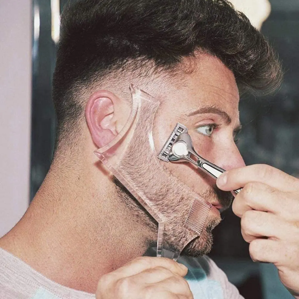 Beard Shaping & Styling Tool With Comb for  line up & Edging For Men's Jaw Cheek/ Line, Symmetric//Step Cut Works with Any Beard Razor Electric Trimmers or Clippers (Clear-1pcs) Kit Haircare