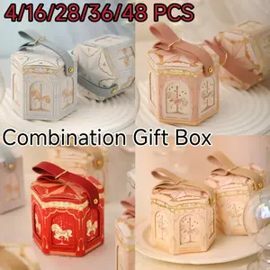 Gift For Her/Him 4/16/28/36/48pcs Festival, Wedding, Birthday Party Gift Box | Cute Cartoon Carousel Theme High-End Gift Packaging Box In Pink, Blue, Champagne Golden, Red, Suitable For Wedding Candy, Christmas, And General Occasions