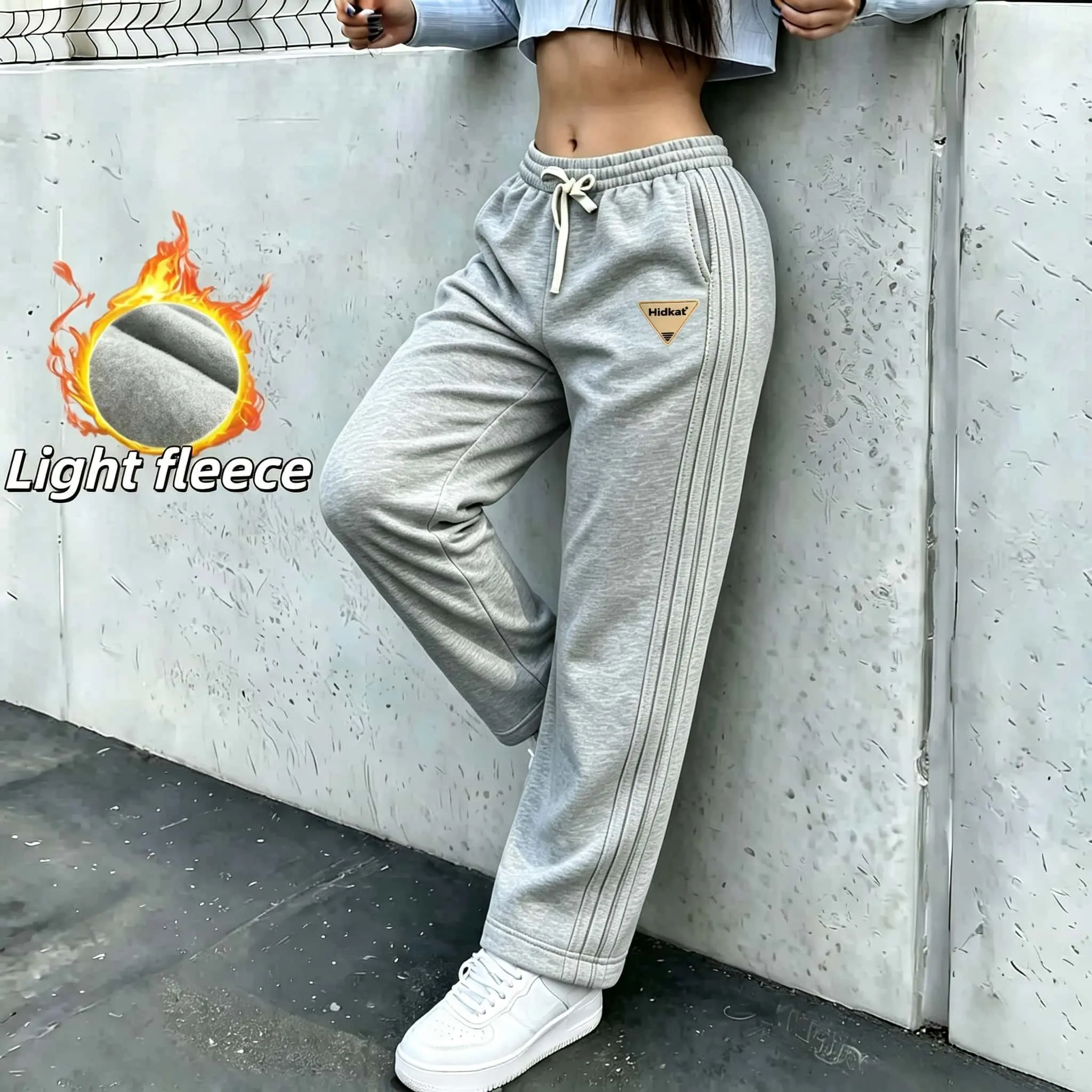 Cozy Light Fleece Wide Leg Sweatpants For Women Casual Striped Drawstring Joggers High Waist Loose‑Fit Trousers With Pockets Daily Streetwear Fall Winter Warm Soft Comfy Workout Lounge Pants Regular Size Must‑Have Trendy Y2K Fashion