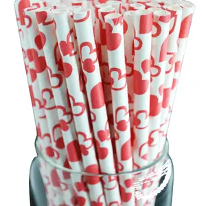 100 Count Red Hearts Paper Straws Individually Wrapped Eco-Friendly Party Straws