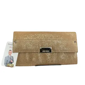 Pre-owned JIMMY CHOO Leather Clutches & Wristlets Reese Glitter GHW / Suede Long Envelop Slim Clutch Wallet
