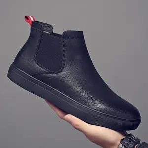 Men's Genuine Leather Chelsea Boots Slip On High Top Ankle Boots Fashion Casual Style