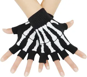 Unisex Stretchy Fingerless Hand Warmer Skeleton Gloves