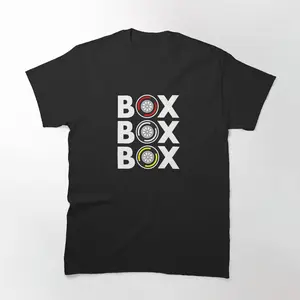 Get Ready to Race with the Box Box Box F1 Tyre Compound White Text Design T-Shirt - Perfect for Formula 1 Fans