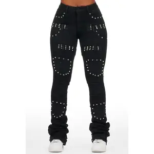 Vicky Black Rhinestone Super Stacked Jean