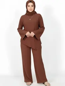 Women's Casual Two-Piece Abaya Hijab Set Modest Fashion with Pockets Belt Irregular Hem Design Comfortable Daily Wear for Women