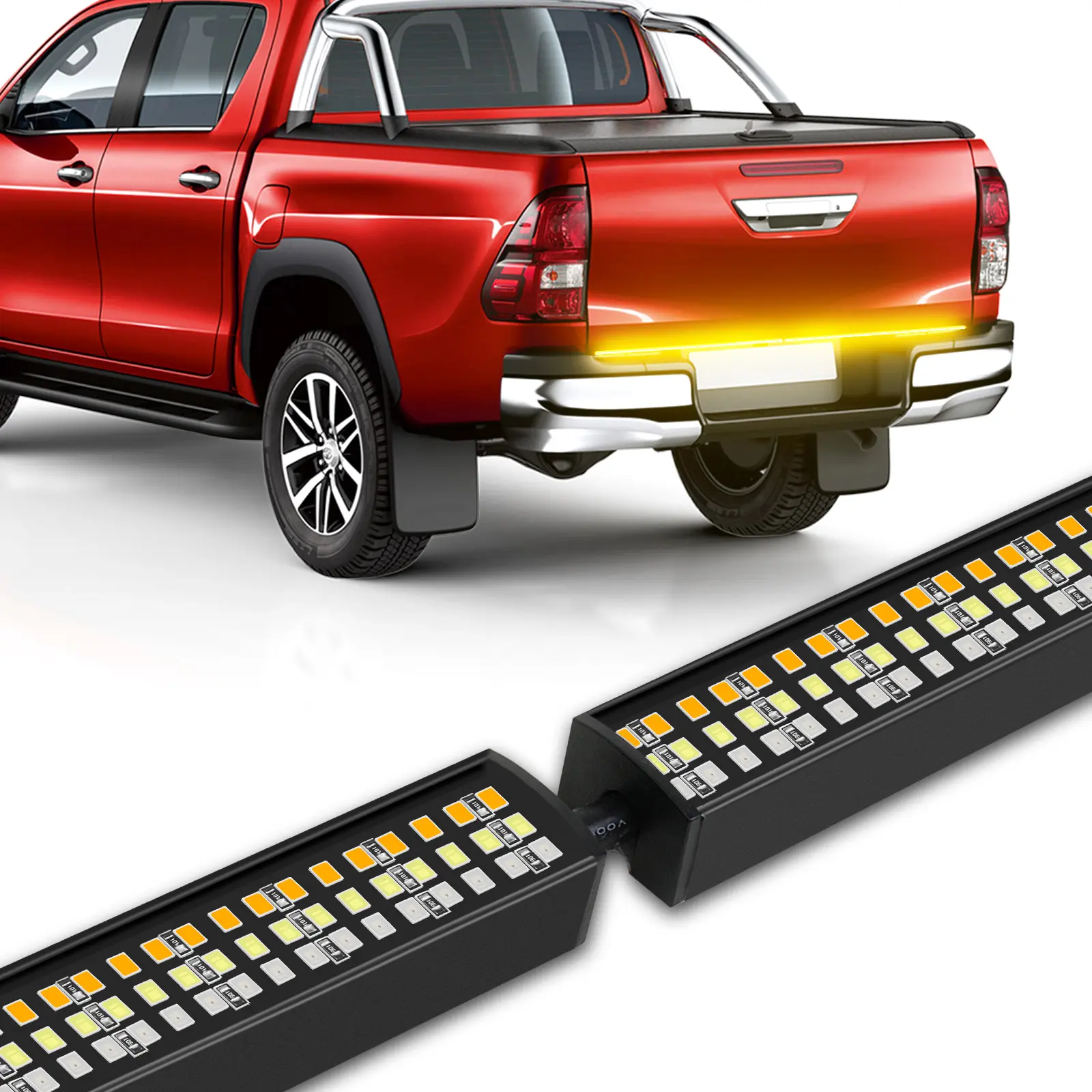60'' Tailgate Light Bar Triple Row 864 LED Strip W Running Brake Turn Signal Reserve Sequential Strobe Tailgate Light Strip for Truck Pickup Ford F150 F250 Chevy Silverado GMC Dodge Ram Toyota Tundra