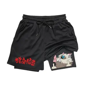 Anime Gym Shorts 2 in 1 – Compression Liner Workout Training Shorts, Otaku Fitness Wear Athletic Running Basketball Activewear, Anime Gift for Him or Her