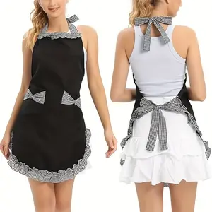 Cute Bow Long Apron for Home Kitchen, Funny Apron, Girls' Hanging Maid Apron, Casual Daily Wear, Comfortable & Stylish Design