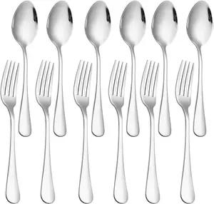 [New Deal] Set of 12, Stainless Steel Dinner Forks and Spoons Silverware Set, Heavy-Duty Dinner Forks and spoons(6.7 Inch) Cutlery Set, Dishwasher Safe (Silver) Steel Dinner Fork Set Round-Sided Tableware