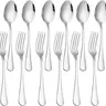 [New Deal] 12-Piece Stainless Steel Cutlery Set - 6.7 in Heavy-Duty Dinner Forks and Spoons, Round-Sided Mirror-Polish Silver Tableware, Dishwasher Safe, Mirror‑Polish Shine
