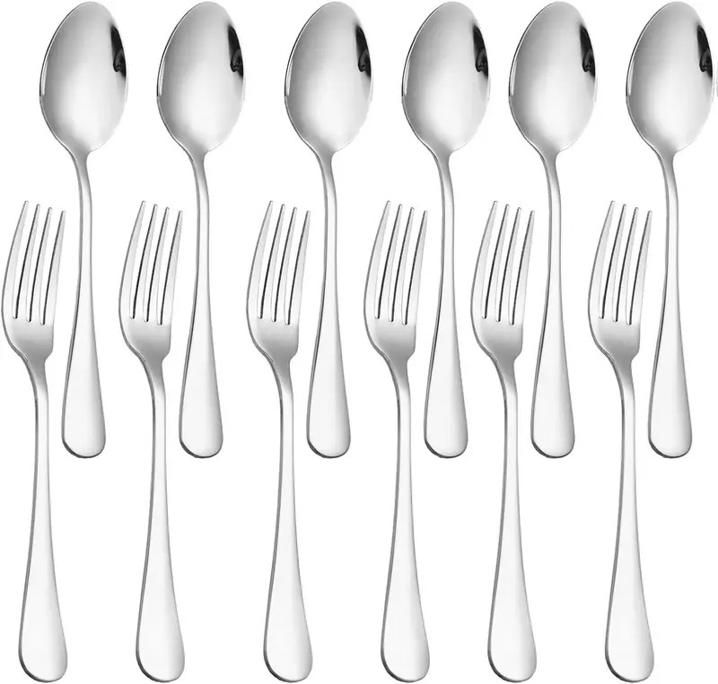 [New Deal] Set of 12, Stainless Steel Dinner Forks and Spoons Silverware Set, Heavy-Duty Dinner Forks and spoons(6.7 Inch) Cutlery Set, Dishwasher Safe (Silver) Steel Dinner Fork Set Round-Sided Tableware