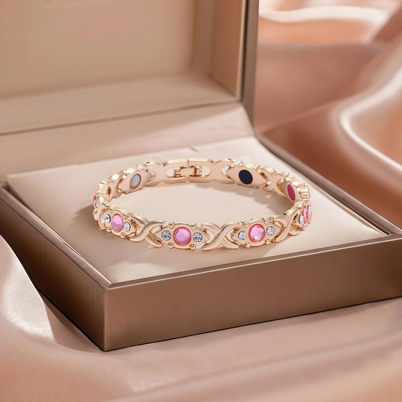 Energy Magnetic Bracelet for Women | Crystal Design & Colorful Stones | Gold Tone