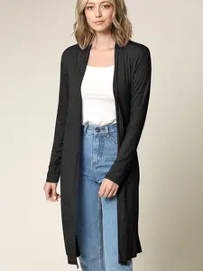 WSK1048 Women's Long Sleeve Open Front Long Cardigan