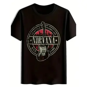 Rock Band T-Shirt with Guitar and Star Design Classic 90s Rock Graphic Tee 100% Cotton Soft Short Sleeve Round Neck Unisex Streetwear for Music Lovers Daily Outfit Summer Style