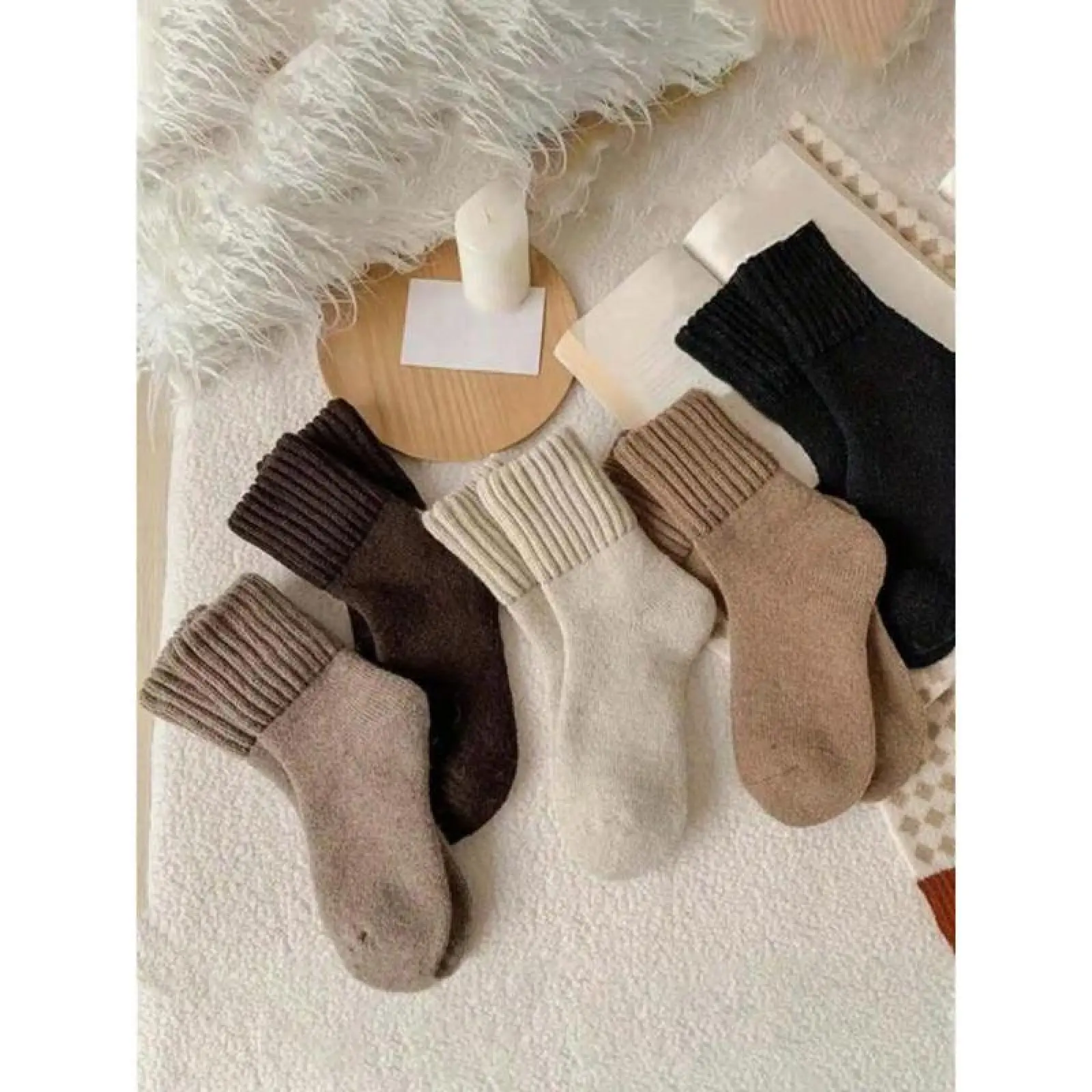 Women's Minimalist Simple Knitting Socks (5-Pair), Comfy Calf-High Solid Polyester, Cuff Length:16cm, 8cm/3.14in Fit for All Foot Shapes, Soft Warm Machine Washable for Fall Winter Casual Wear
