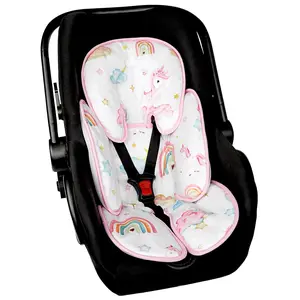 2-in-1 Baby Car Seat Cushion Upgraded Mesh Head Body Support Ultra Soft Breathable Unicorn Pattern Newborn Stroller Cushion for Boys Girls