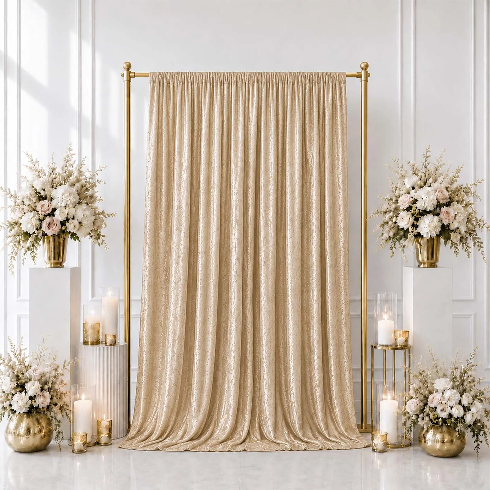 5ft x 10ft Premium Crushed Velvet Backdrop Curtain Beige – Event Drape Panel & Photo Booth Background with Rod Pocket, 70% Blackout