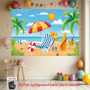 Cartoon summer beach background banner, made of polyester material, suitable for indoor/outdoor Hawaiian parties, birthdays, weddings, summer decoration, welcome signs for spring and summer celebrations, entrance, room, garden wall decoration