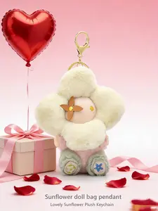 Fluffy Flower Doll Keychain with Buckle, Plush Filled Toy Key Ring for Daily Use & Gift, Cute Car Key Chain, Keychain Bag Pendant, Fashion Bag Accessory