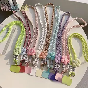 New Arrival Universal Crossbody Phone Lanyard Strap with Cute Flower Keychain & Anti-Lost Gasket Pad, Adjustable Detachable Neck & Shoulder Sling, Fashion Travel Essential Lanyard for Cell Phones, Keys & Small Accessories, Anti-Drop Portable Lanyard for D