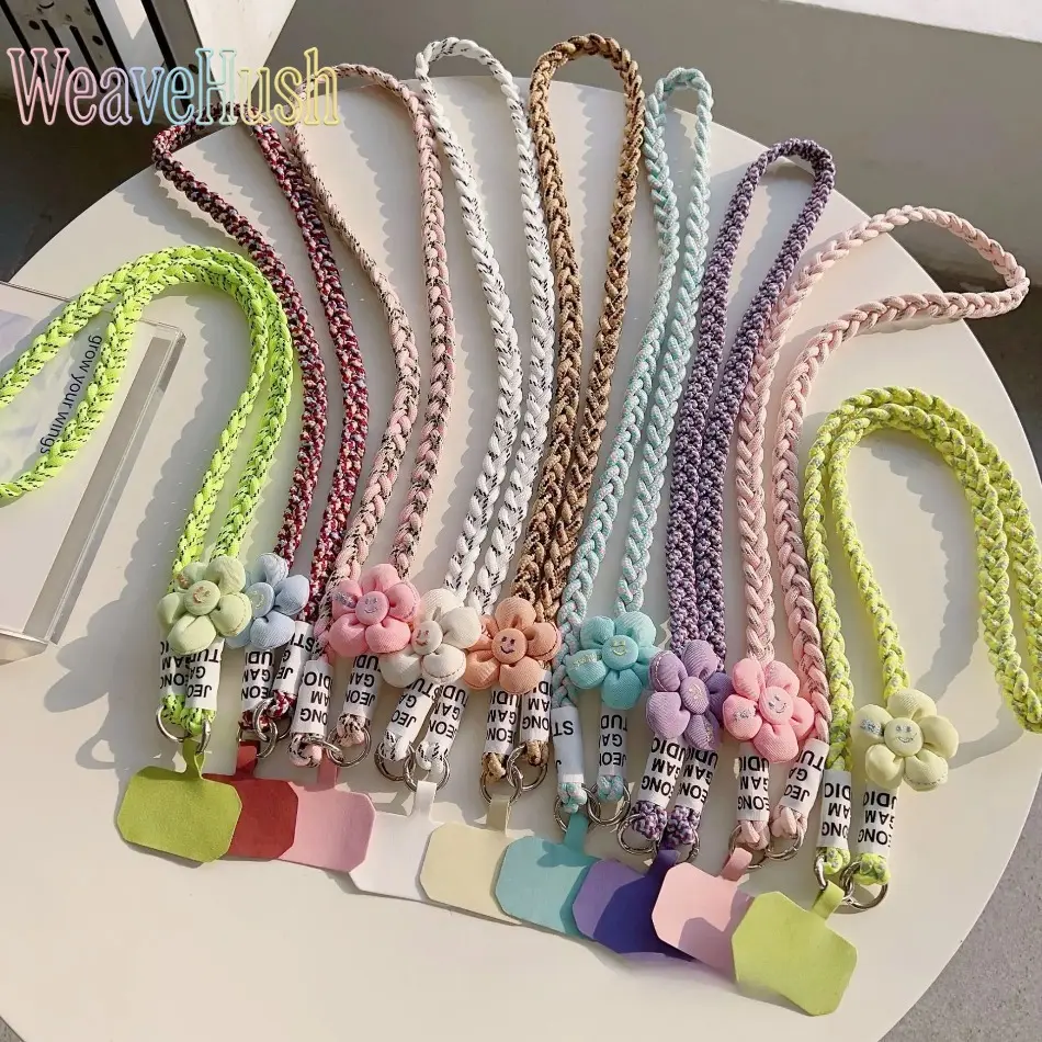 New Arrival Universal Crossbody Phone Lanyard Strap with Cute Flower Keychain & Anti-Lost Gasket Pad, Adjustable Detachable Neck & Shoulder Sling, Fashion Travel Essential Lanyard for Cell Phones, Keys & Small Accessories, Anti-Drop Portable Lanyard for D