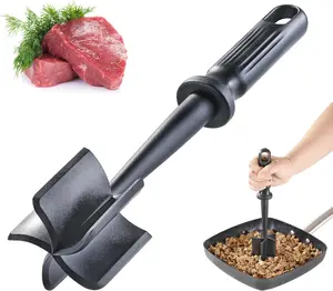 Meat Chopper for Ground Beef, Heat Resistant Hamburger Meat Chopper, Nylon 5 Curved Blades Ground Beef Smasher, Non-Stick Meat Masher, Mix and Chop Kitchen Tool (Black)