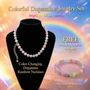 [Buy 1 Get 1 Free]Color-Changing Dopamine Necklace – Arrives with White UV Reactive Beads, Turns Rainbow in Sun/UV Light – Waterproof Beaded Choker, Stainless Steel Summer Jewelry