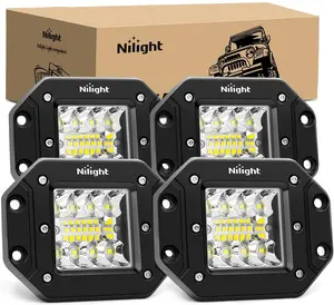 Nilight 4PCS 42W Aluminum Flush Mount LED Light Pods, Upgraded Spot-Flood Combo Beam, 7800lm Output Backup Fog 42w Pods for 4x4 Vehicles, 4x4 Trucks, SUVs (Driving/Grill Mount Use)