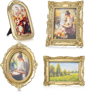 4 count  Gothic  Picture Frame Set Victorian Antique Ofrenda Photo Picture Frame Small Luxury Wall Hanging Decor for Gallery Wall Photo Display Tabletop  Decoration